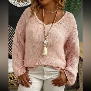 SHEIN LUNE Plus Drop Shoulder Open Knit Sweater